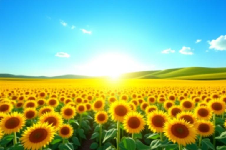 Un vasto campo di girasoli sotto il cielo azzurro toscano.